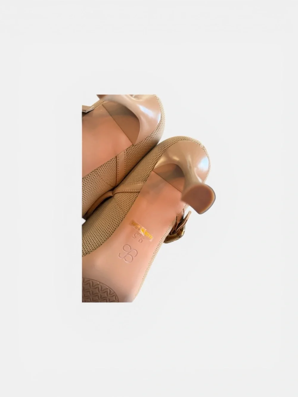 Neutral Beige Mary Jane Pointed Heels with Crystal Buckle - Picture 6 of 6